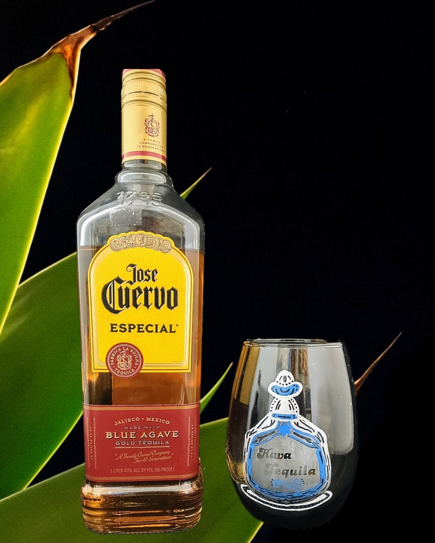 Hava Tequila glass — smoky stemless kiddush cup with etched joke | Judaica Square Lakewood (view 2)