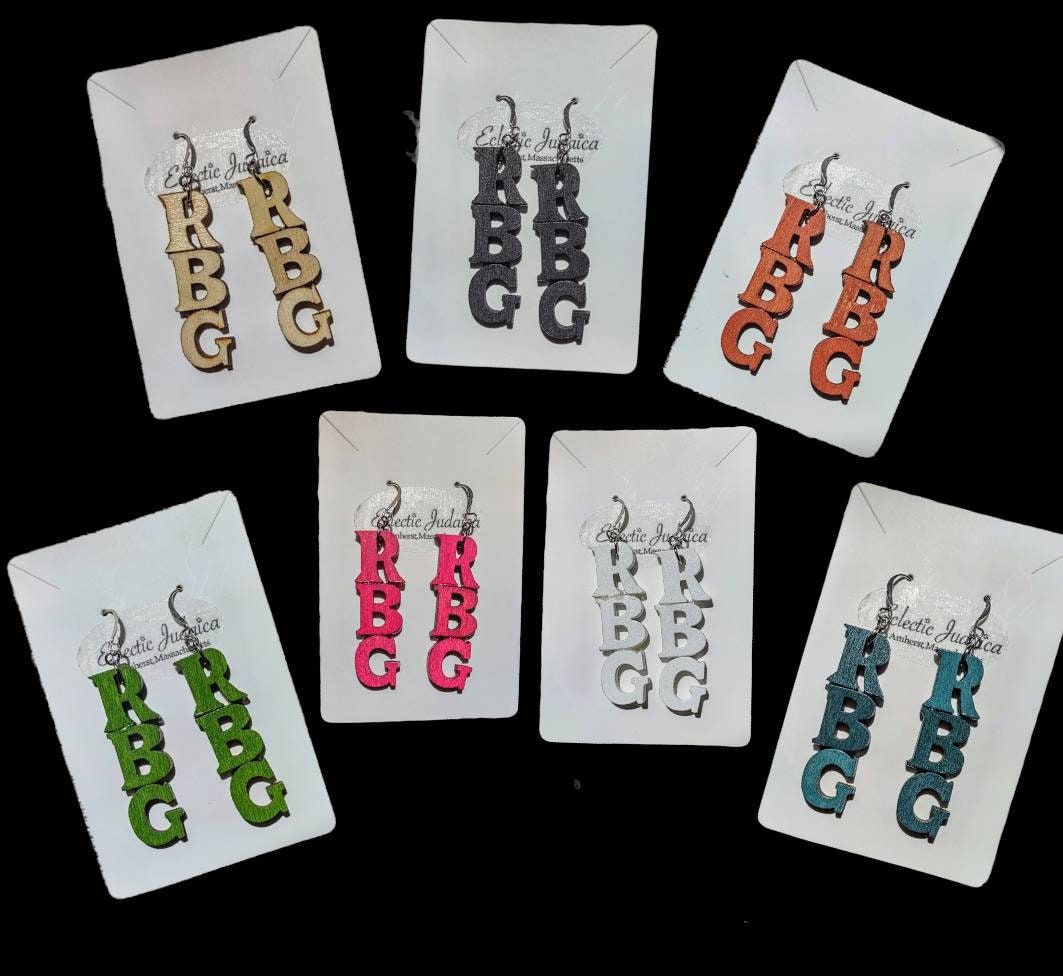 RBG Earrings — letter earrings honoring Ruth Bader Ginsburg | Judaica Square Lakewood (view 2)