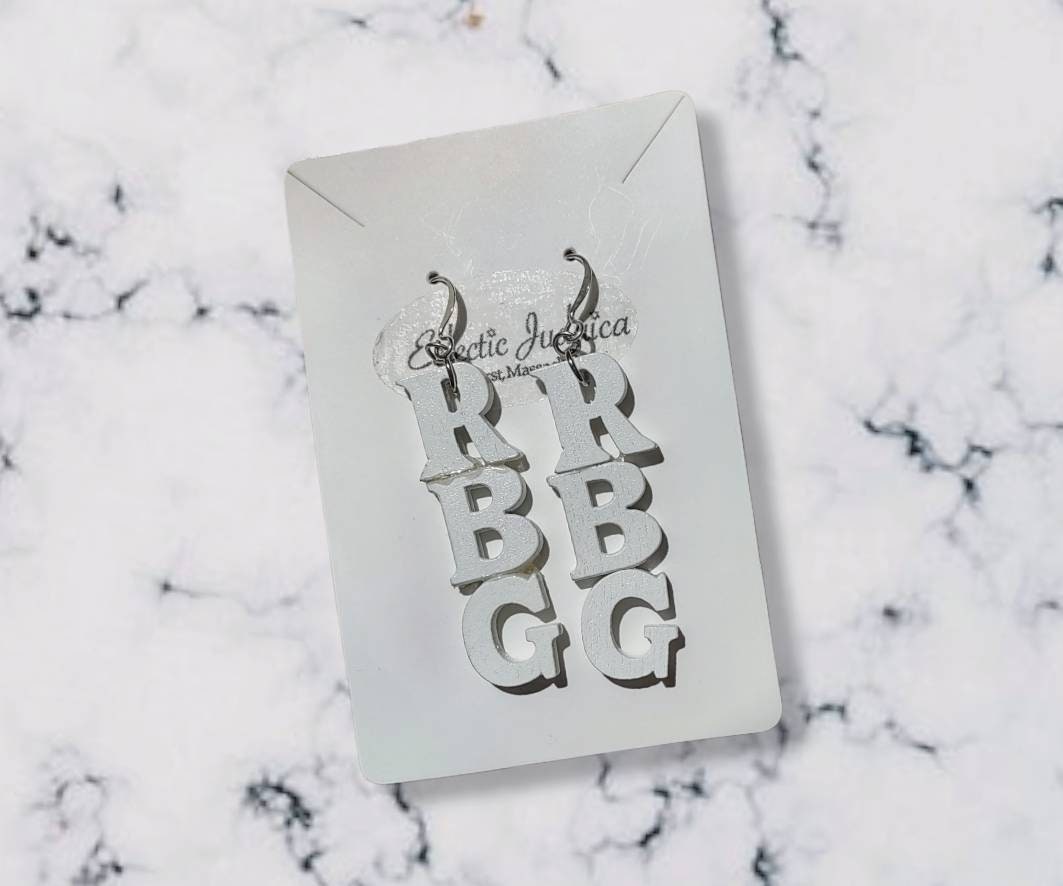 RBG Earrings — letter earrings honoring Ruth Bader Ginsburg | Judaica Square Lakewood (view 3)