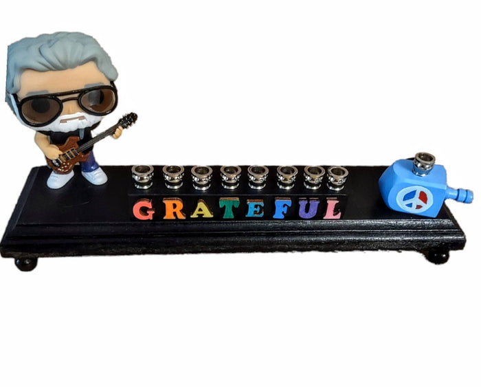Grateful Dead Collector Menorah — rare band figure with nickel cups and wood letters | Judaica Square Lakewood