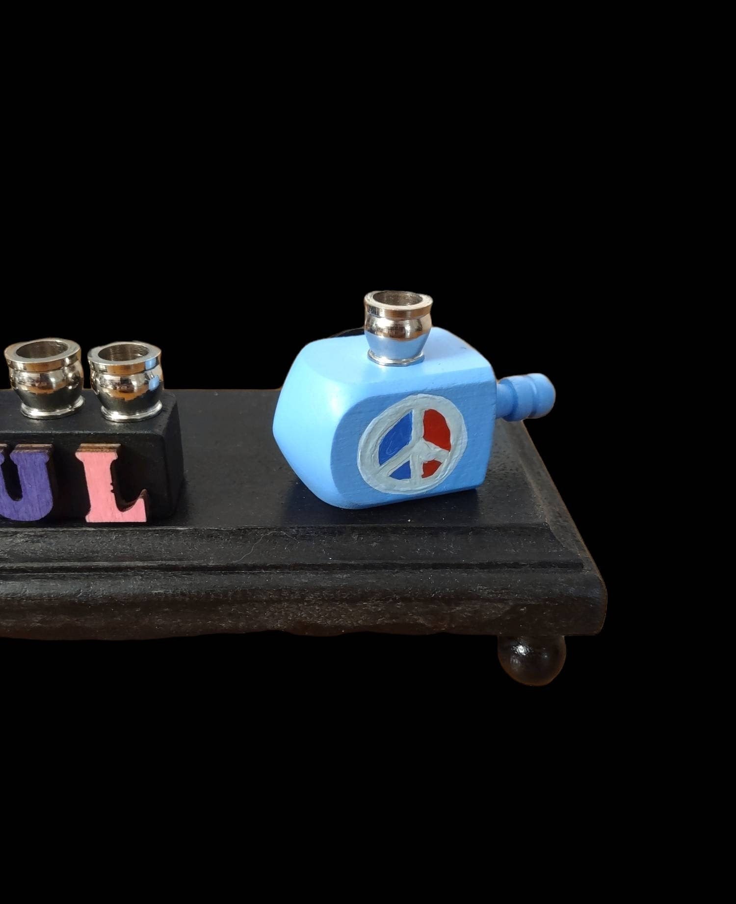 Grateful Dead Collector Menorah — rare band figure with nickel cups and wood letters | Judaica Square Lakewood (view 5)