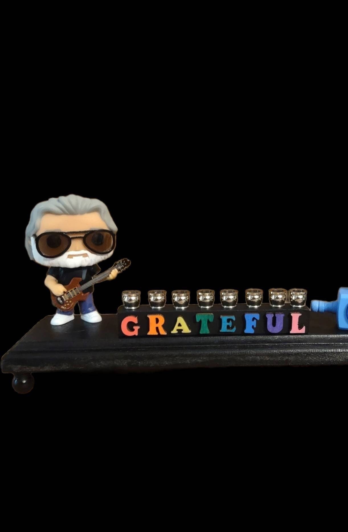 Grateful Dead Collector Menorah — rare band figure with nickel cups and wood letters | Judaica Square Lakewood (view 2)