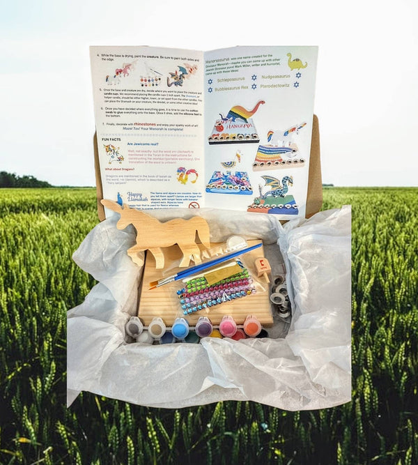 Unicorn menorah craft kit — Jewnicorn wooden menorah parts with decorations and paint | Judaica Square Lakewood