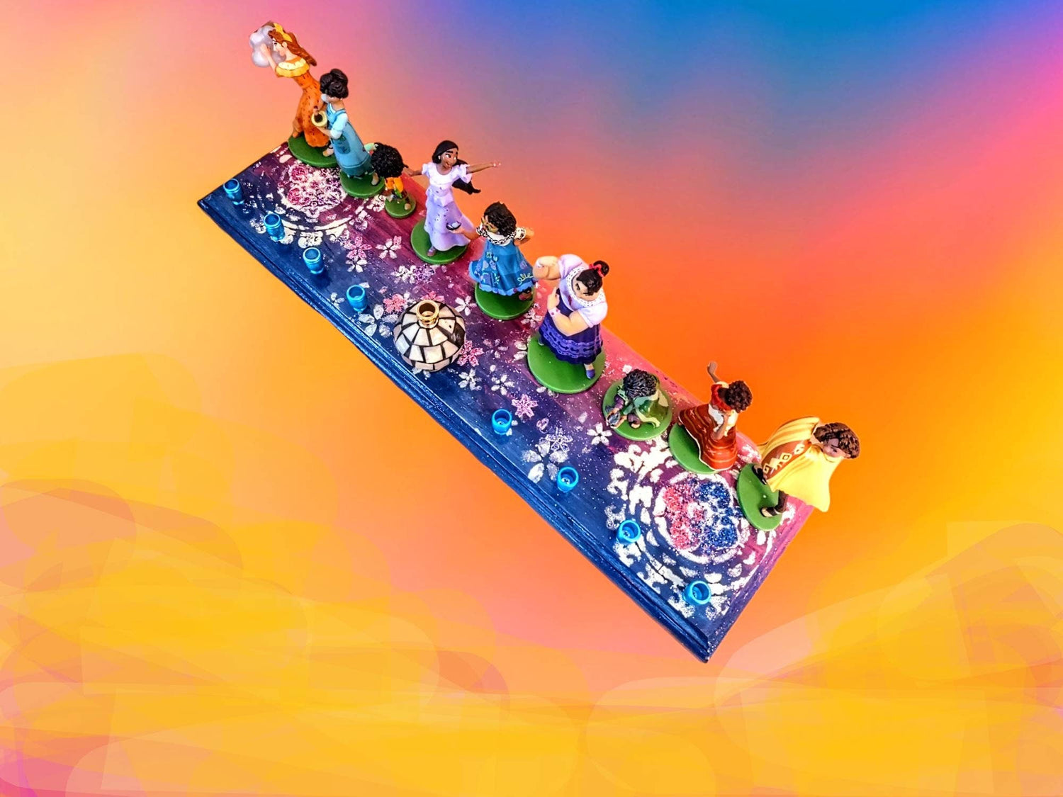 Encanto collector menorah — glittered Disney figures around a vintage door knob shamash | Judaica Square Lakewood (view 4)