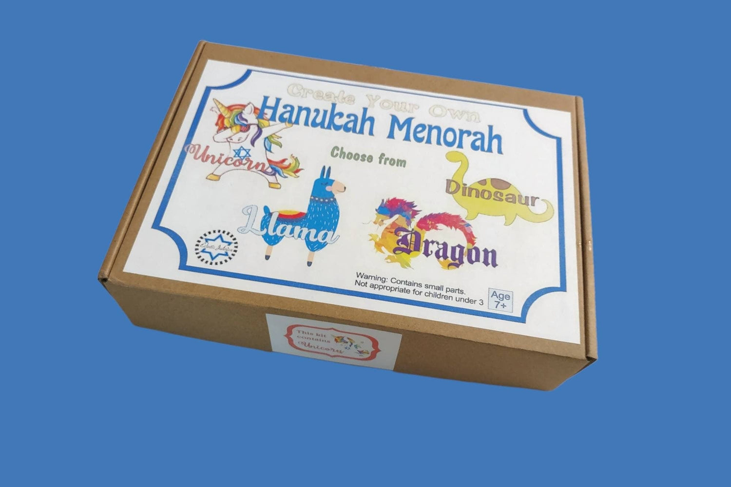 Unicorn menorah craft kit — Jewnicorn wooden menorah parts with decorations and paint | Judaica Square Lakewood (view 2)