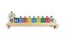 Personalized alphabet block menorah — repurposed lettered blocks on stained wood base | Judaica Square Lakewood