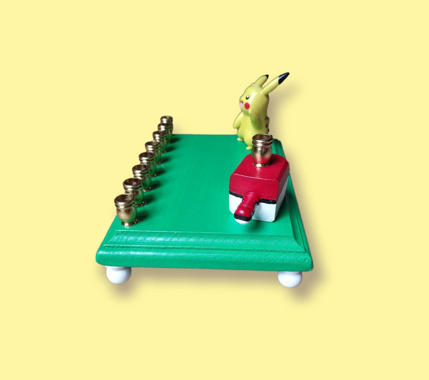 Pikachu Pokemon menorah — licensed resin figure with gold aluminum candle cups | Judaica Square Lakewood (view 4)