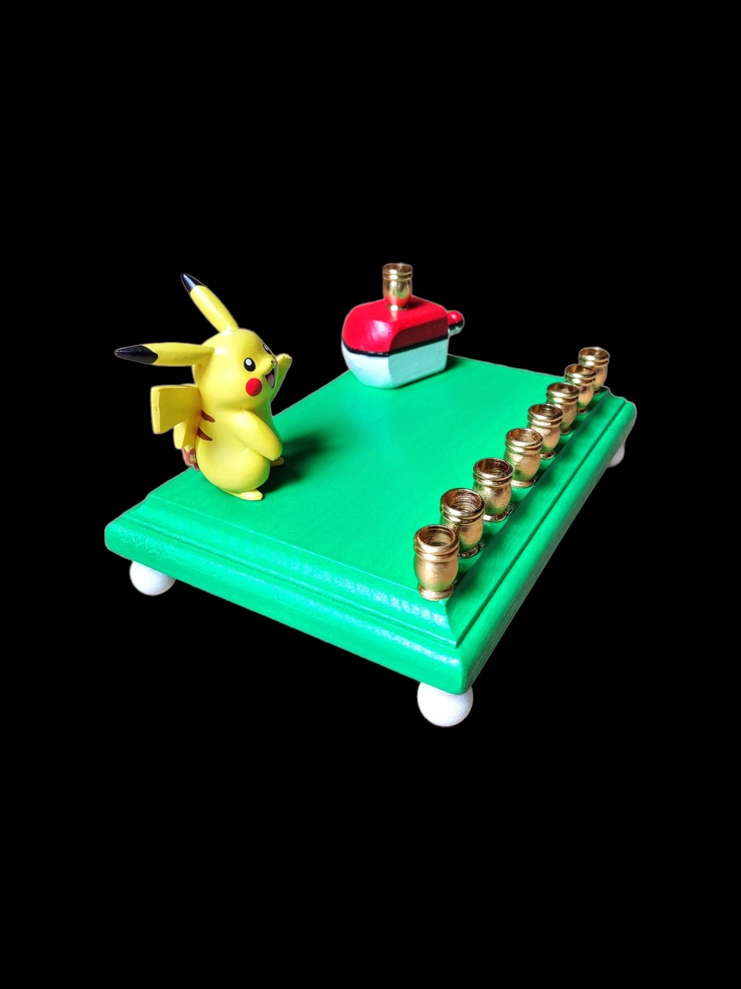 Pikachu Pokemon menorah — licensed resin figure with gold aluminum candle cups | Judaica Square Lakewood (view 3)