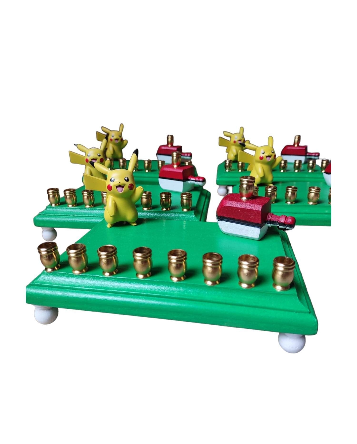 Pikachu Pokemon menorah — licensed resin figure with gold aluminum candle cups | Judaica Square Lakewood (view 2)