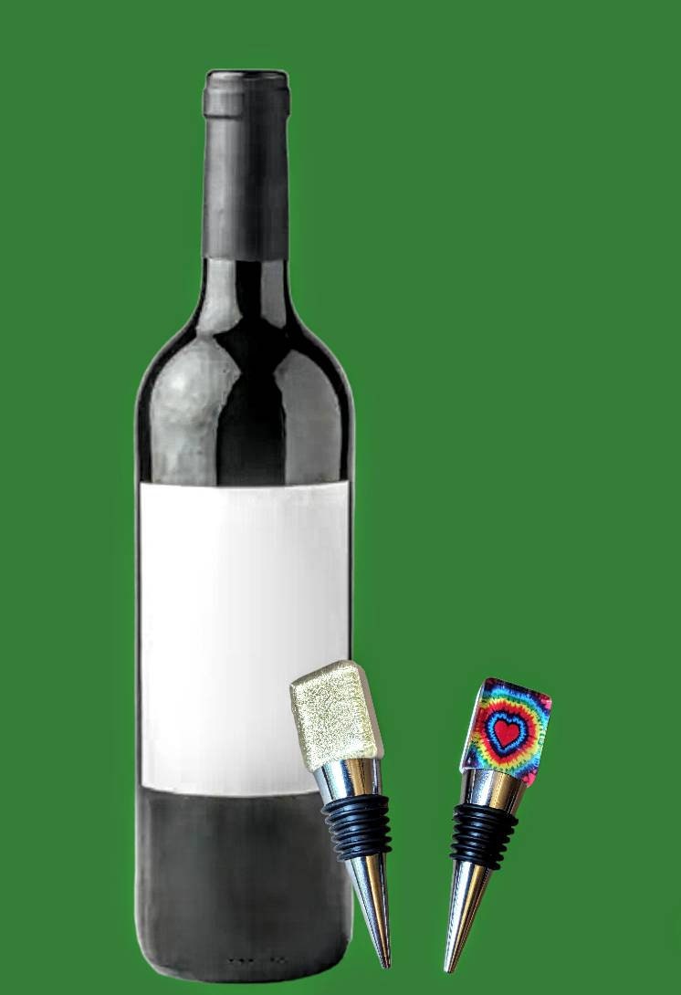 Mahjong tile wine stopper — gold sparkle and tie dye tiles on stainless stoppers | Judaica Square Lakewood (view 4)
