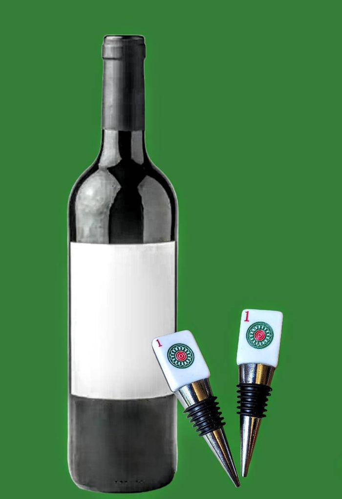 Mahjong tile wine stopper — gold sparkle and tie dye tiles on stainless stoppers | Judaica Square Lakewood