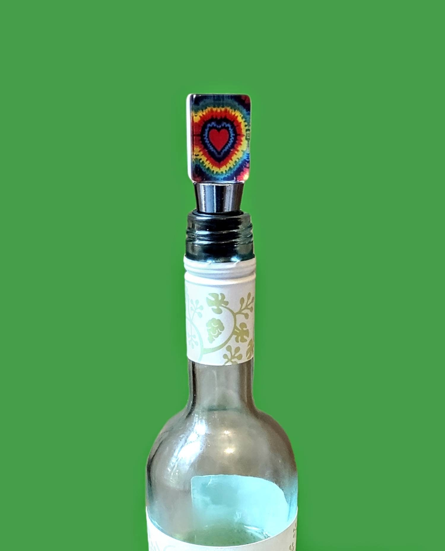 Mahjong tile wine stopper — gold sparkle and tie dye tiles on stainless stoppers | Judaica Square Lakewood (view 6)