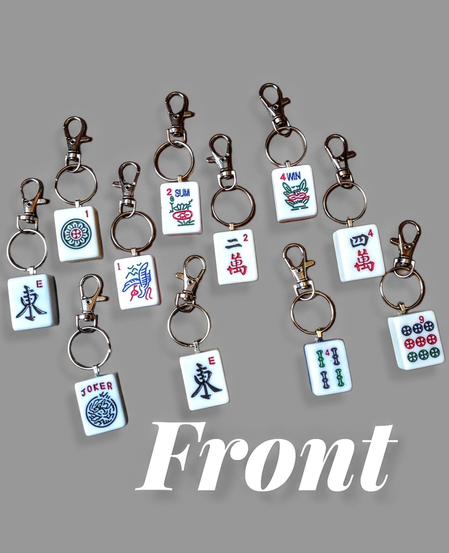 Mahjong keychain — repurposed tile with colored back on key ring | Judaica Square Lakewood (view 5)