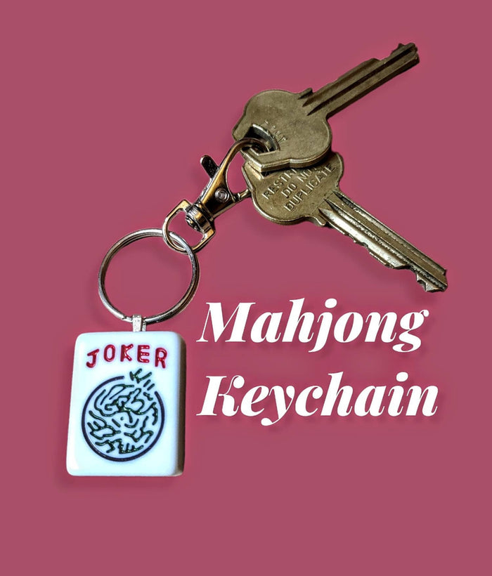 Mahjong keychain — repurposed tile with colored back on key ring | Judaica Square Lakewood