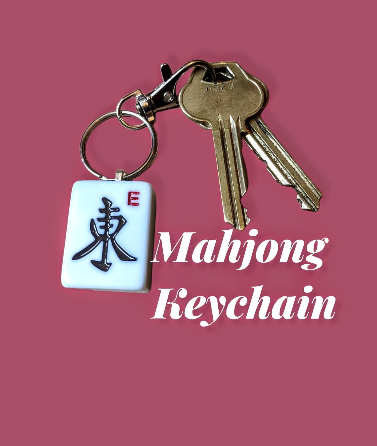 Mahjong keychain — repurposed tile with colored back on key ring | Judaica Square Lakewood (view 4)