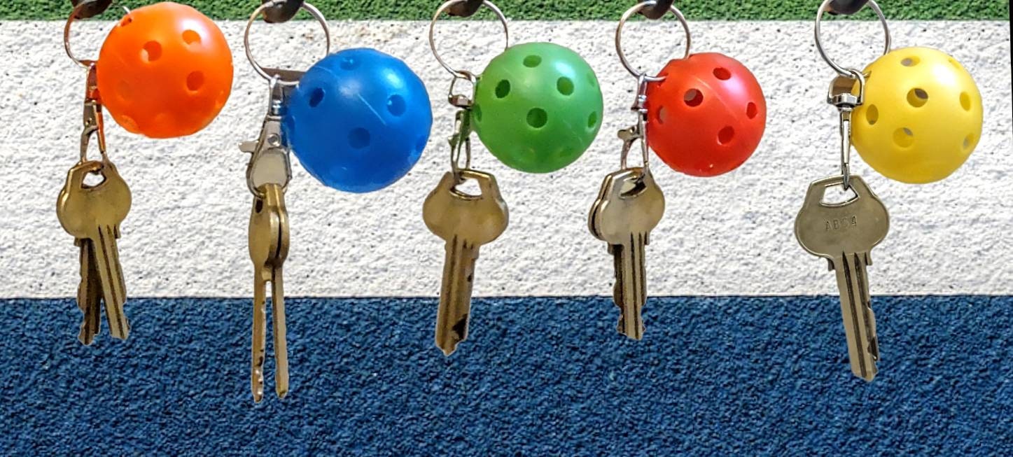 Pickleball keychain — cut pickleball in six colors on key rings | Judaica Square Lakewood (view 3)