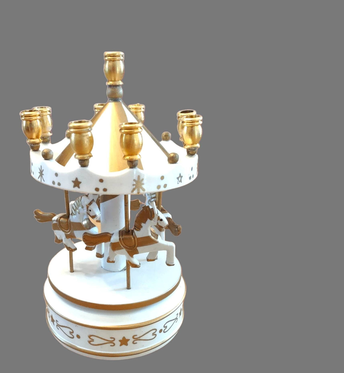 Carousel music box menorah — wind-up carousel with moving horses and gold candle cups | Judaica Square Lakewood (view 2)