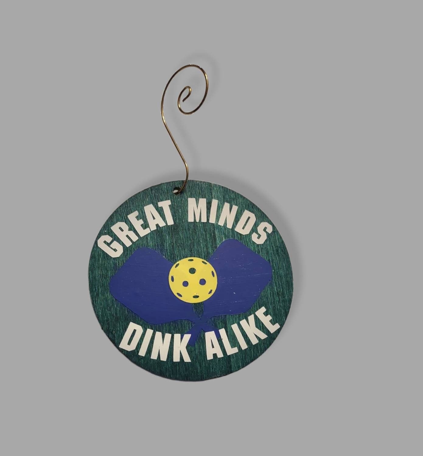 Funny pickleball ornaments — five 2.5-inch stained wood rounds with vinyl slogans | Judaica Square Lakewood (view 5)