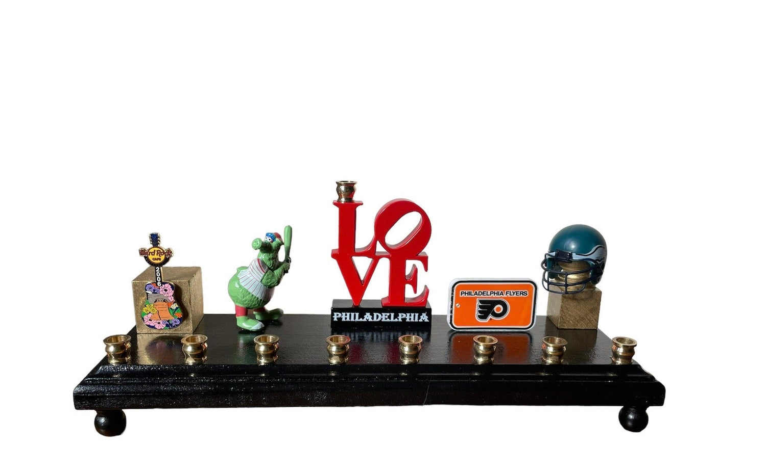 Philly sports menorah — Eagles, Phillies and Flyers charms with clay cheesesteak | Judaica Square Lakewood (view 6)