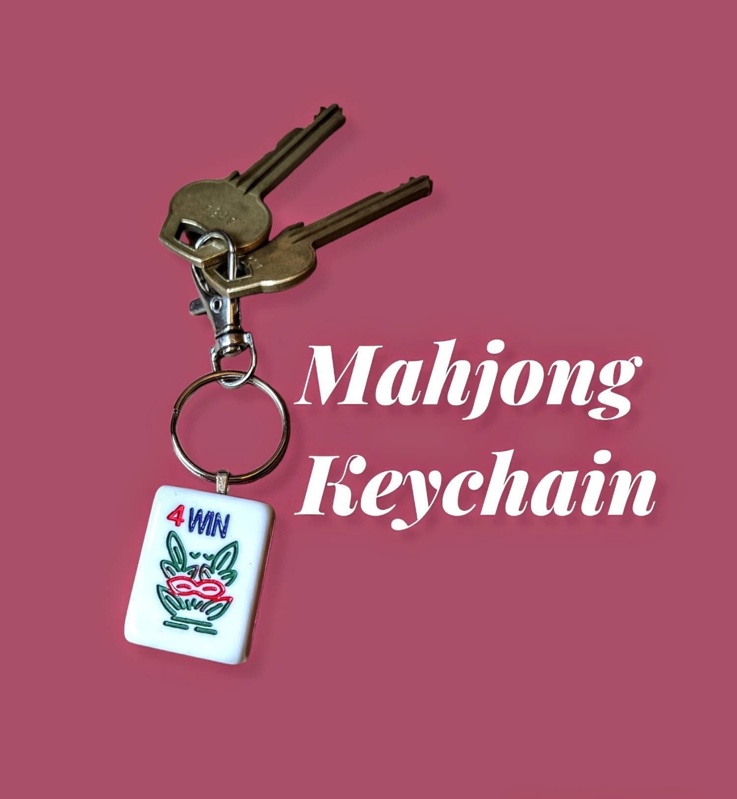 Mahjong keychain — repurposed tile with colored back on key ring | Judaica Square Lakewood (view 3)