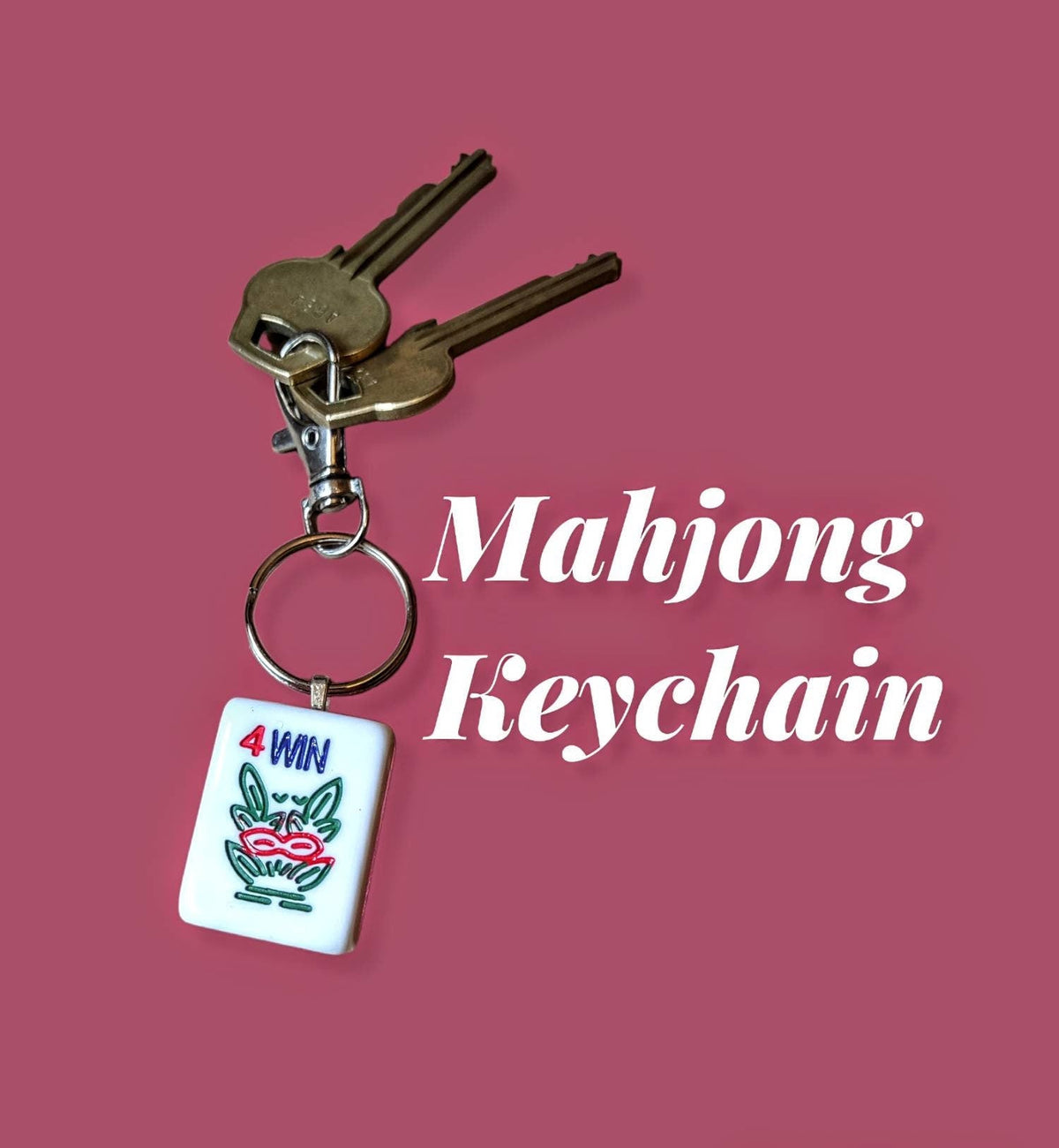 Mahjong keychain — repurposed tile with colored back on key ring | Judaica Square Lakewood (view 3)
