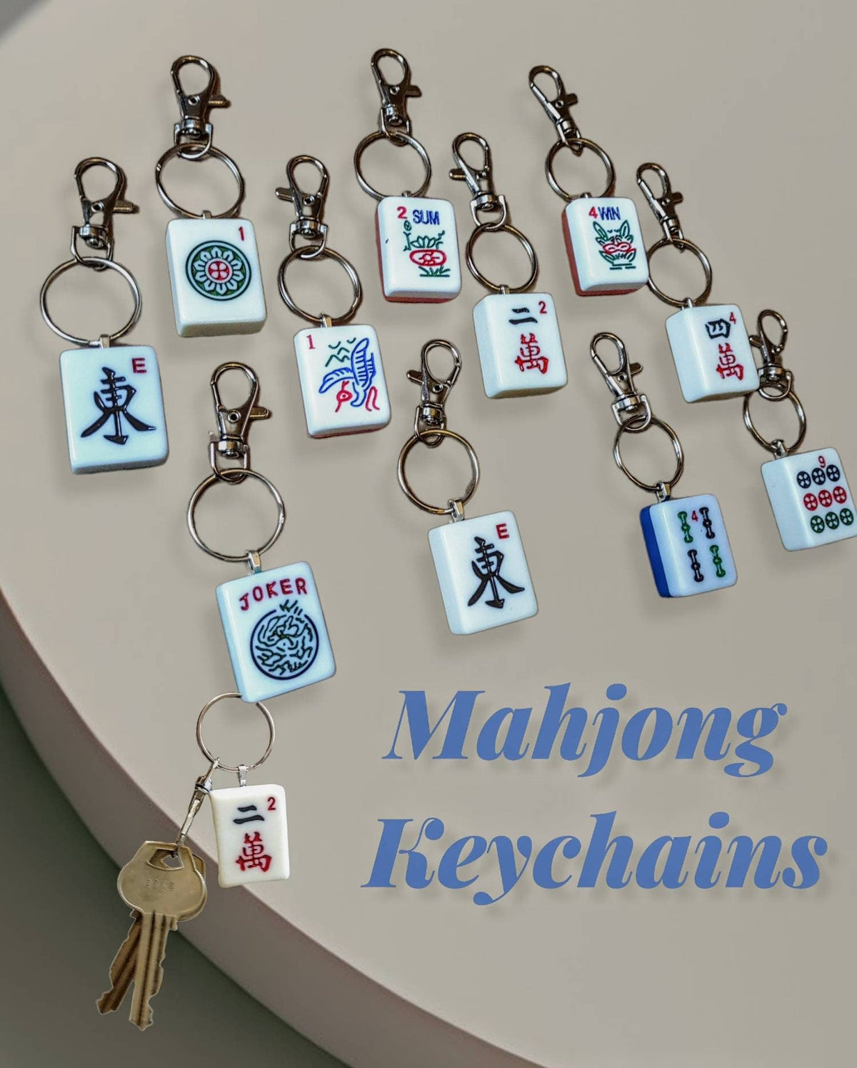 Mahjong keychain — repurposed tile with colored back on key ring | Judaica Square Lakewood (view 2)