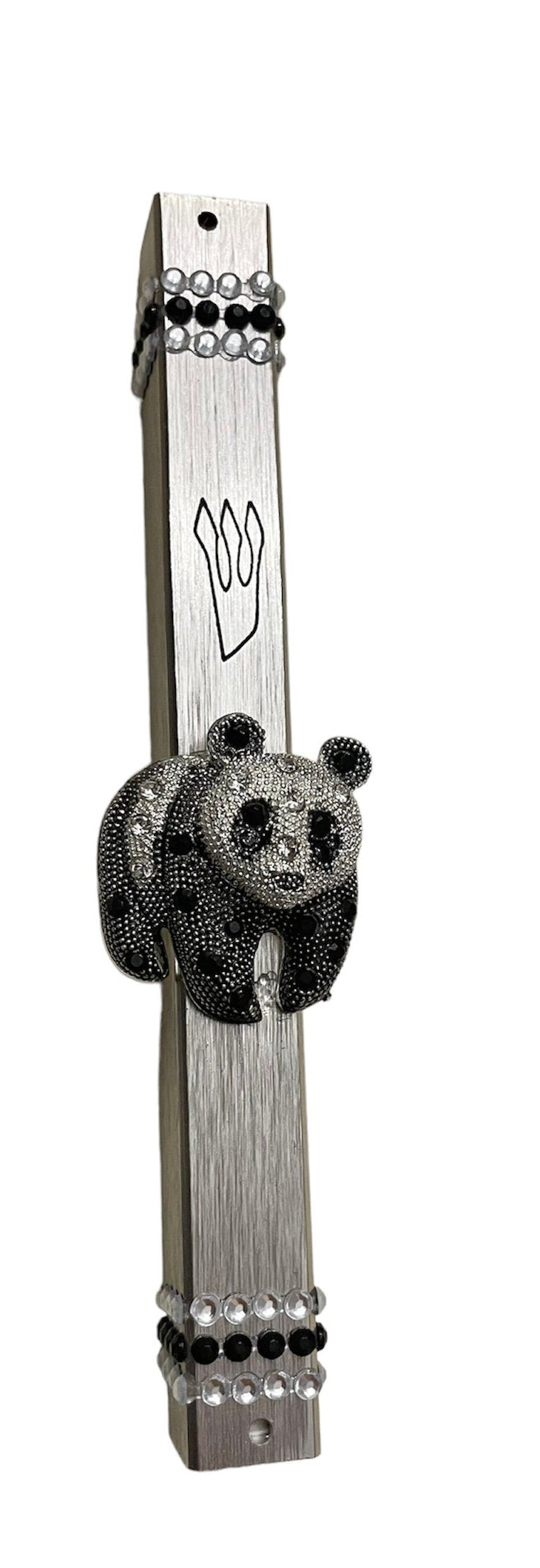 Animal bling mezuzah cases — dachshund, panda, cat and hedgehog jewelry on acrylic cases | Judaica Square Lakewood (view 2)