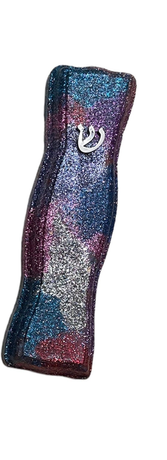Glitter mosaic mezuzah case — wooden case tiled in sparkling glitter mosaic pieces | Judaica Square Lakewood (view 4)