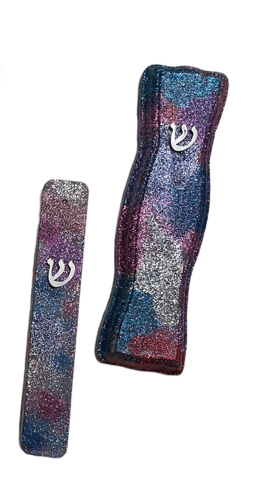 Glitter mosaic mezuzah case — wooden case tiled in sparkling glitter mosaic pieces | Judaica Square Lakewood (view 3)