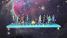 Eternals Menorah — row of superhero figures on a stained wood base with candle cups | Judaica Square Lakewood