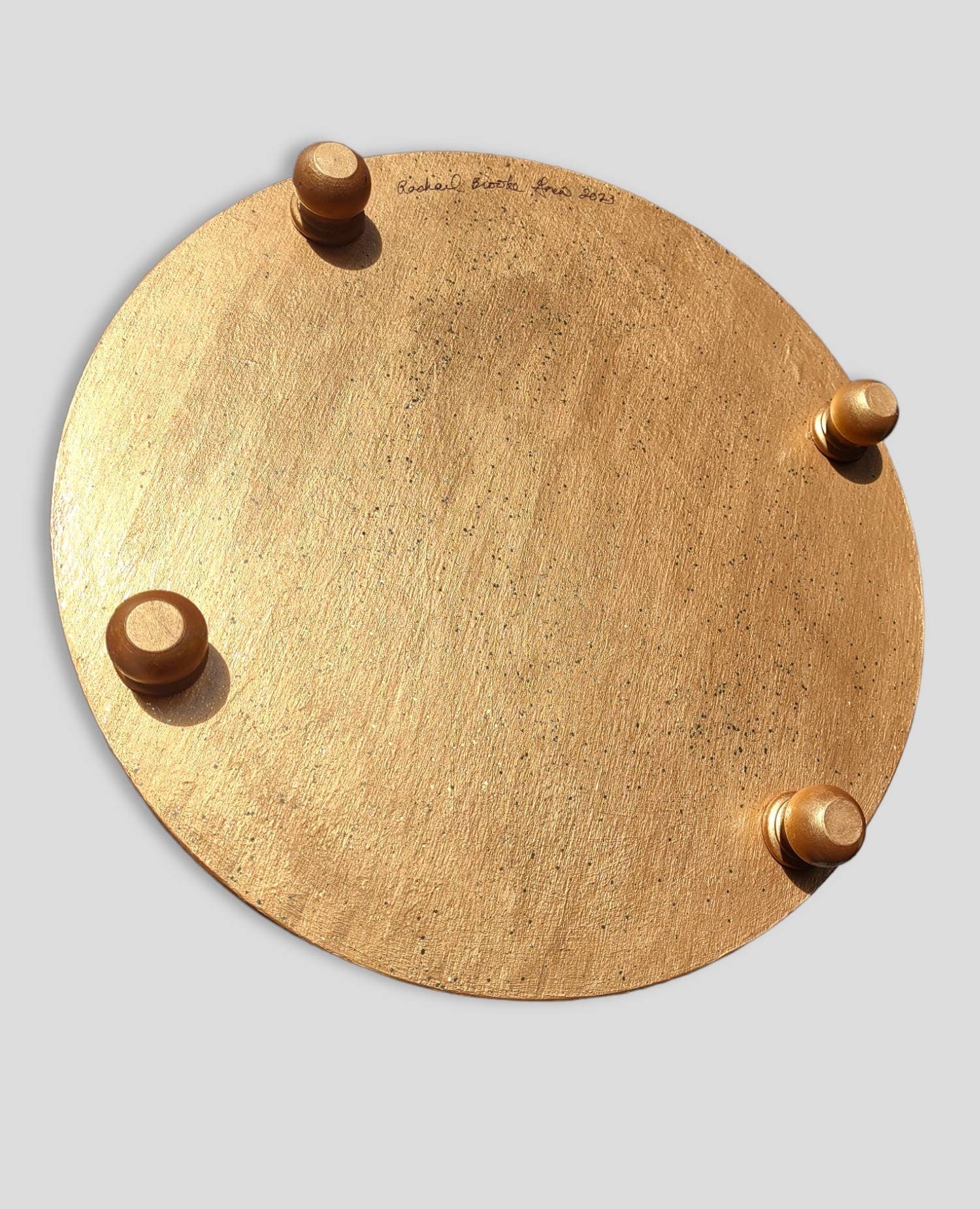 Checkerboard seder plate — black, white and gold hand-painted hardwood round | Judaica Square Lakewood (view 5)