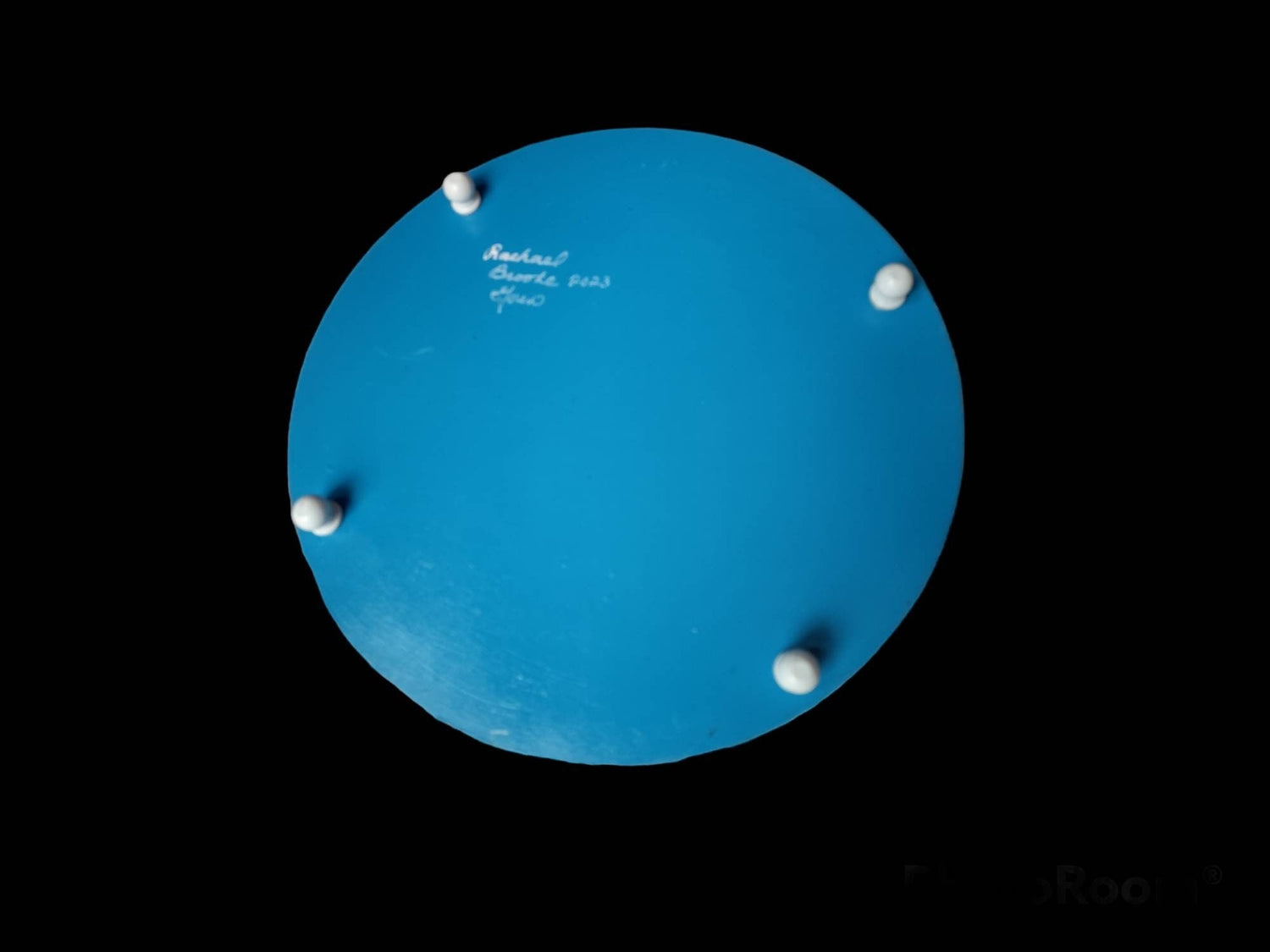 Pomegranate seder plate — brilliant blue hand-painted hardwood plate with bowls | Judaica Square Lakewood (view 3)