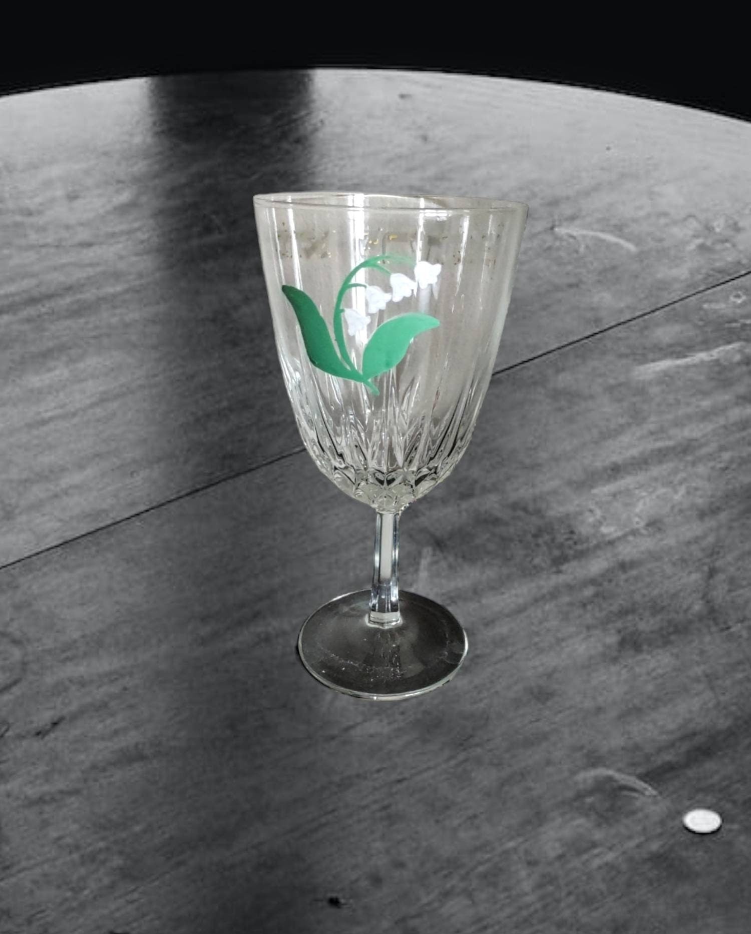 Blessing over wine kiddush cup — etched glass painted with lilies | Judaica Square Lakewood (view 3)