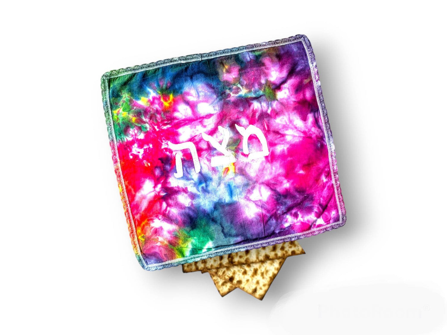 Tie-dye afikomen cover — hand-dyed cotton square for Passover | Judaica Square Lakewood (view 3)