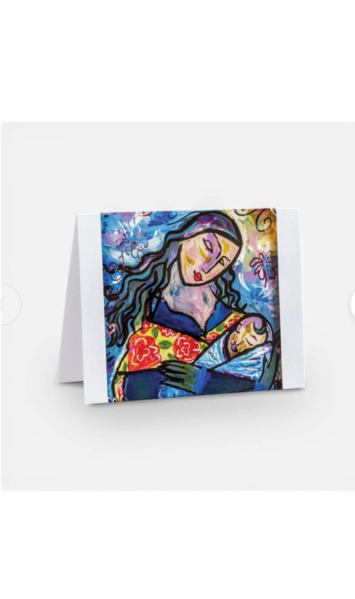 Mother and child note card — I'll Hold You painted glass art | Judaica Square Lakewood