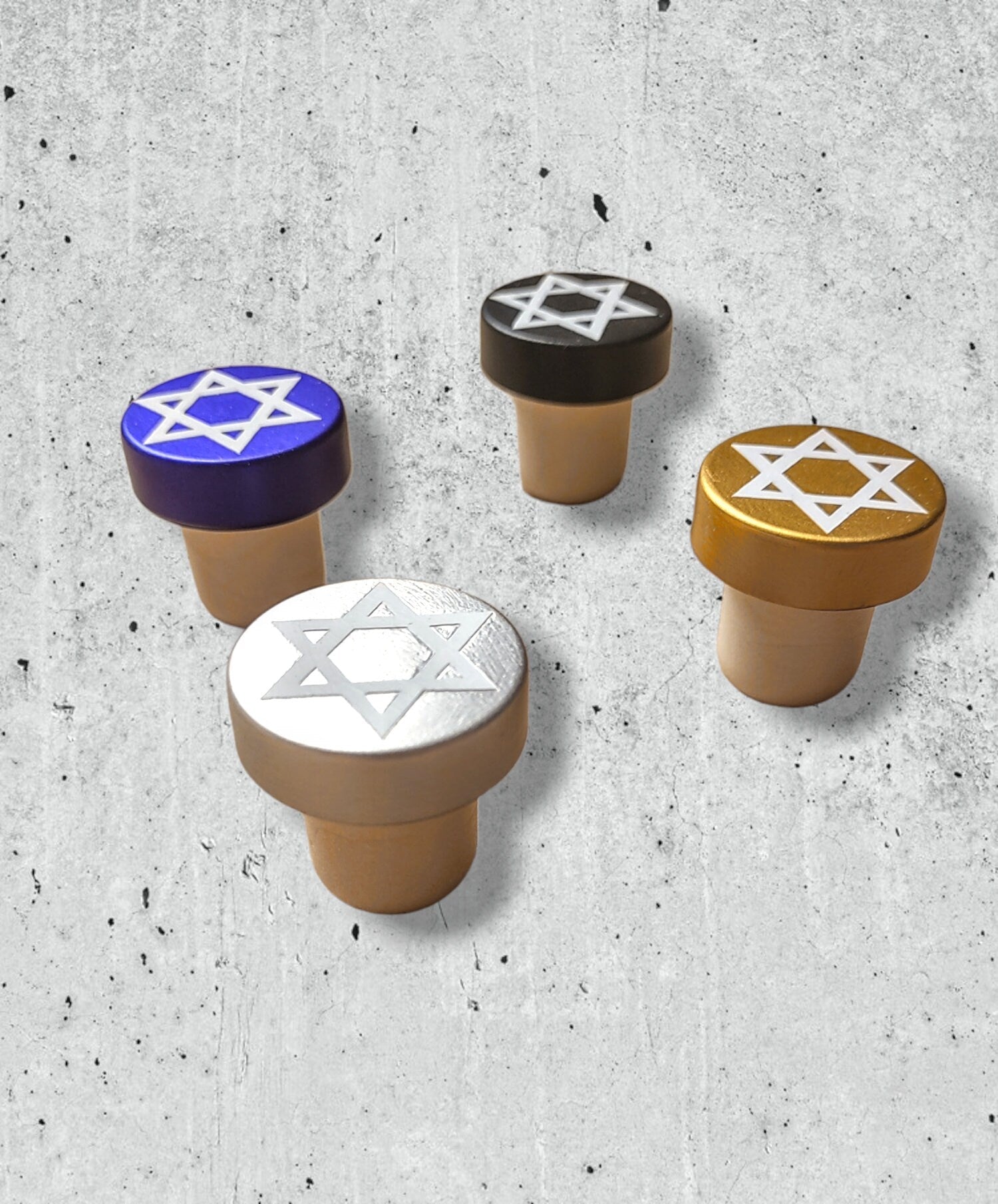 Star of David wine stopper — metallic wooden cork bottle top with vinyl star | Judaica Square Lakewood (view 4)