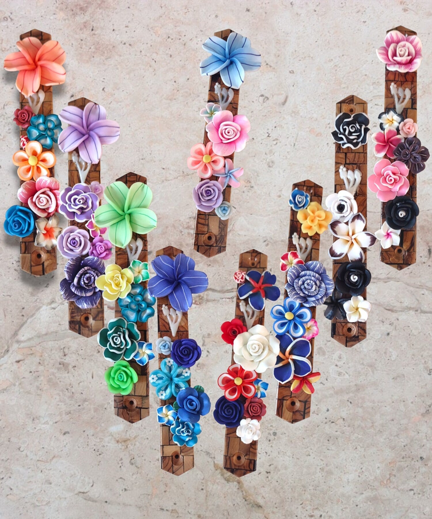 Olive wood and flowers mezuzah case — visible wood grain with painted flowers | Judaica Square Lakewood (view 15)