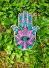 Evil eye hamsa — two-sided wood hanging on ribbon with vintage beads | Judaica Square Lakewood