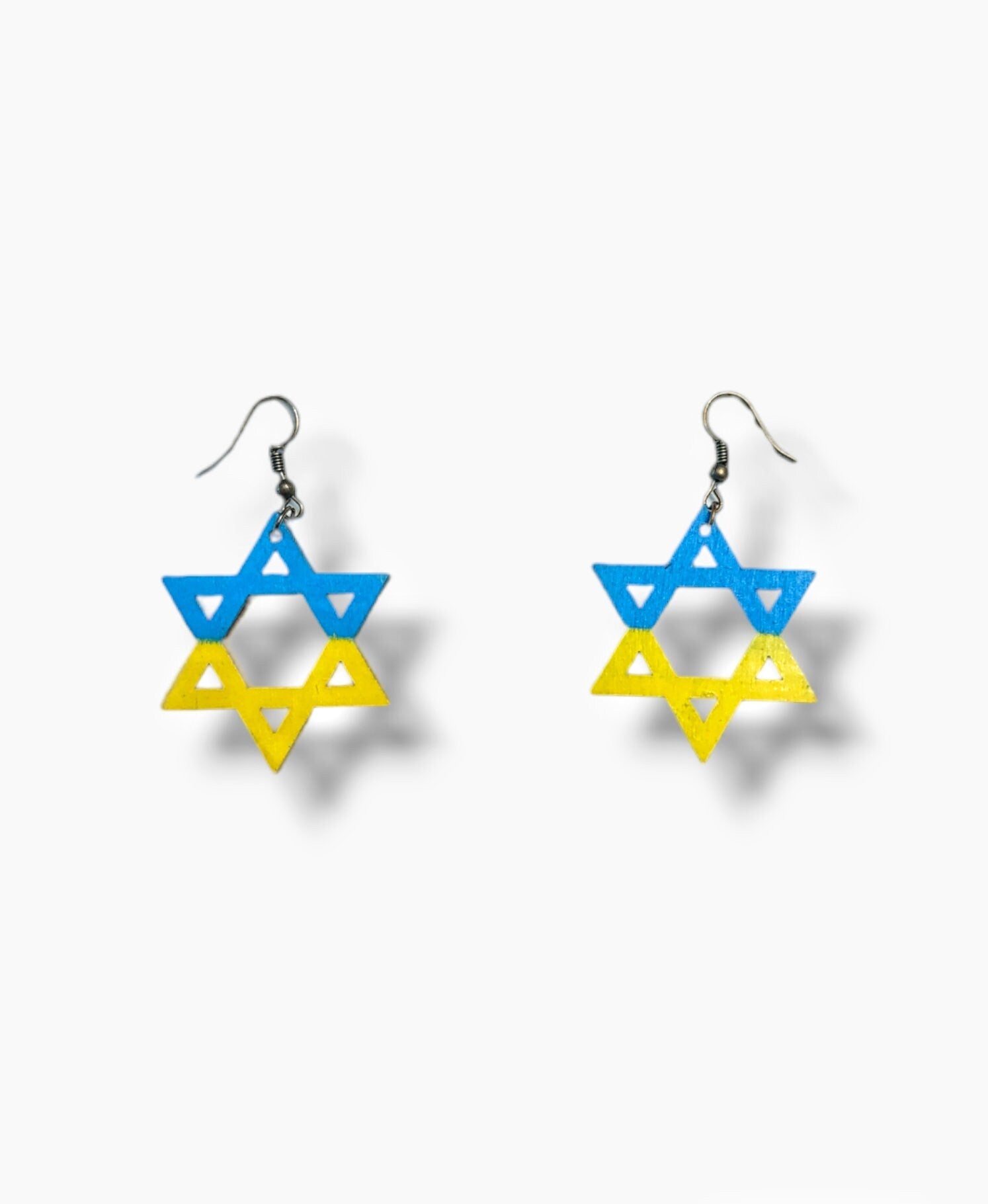 Solidarity Flag Earrings — hand-painted flag color Jewish stars | Judaica Square Lakewood (view 4)