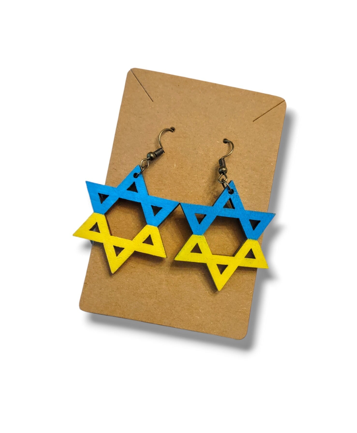 Solidarity Flag Earrings — hand-painted flag color Jewish stars | Judaica Square Lakewood (view 3)