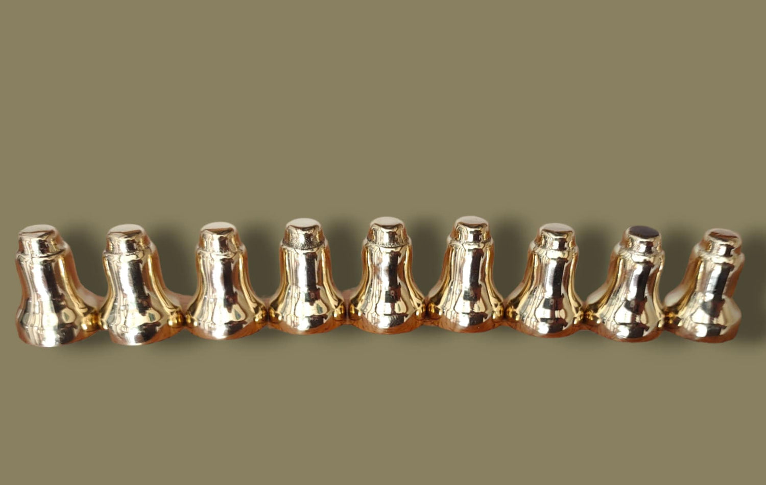 Menorah drip cups — nine small nickel and brass wax guard cups | Judaica Square Lakewood (view 4)