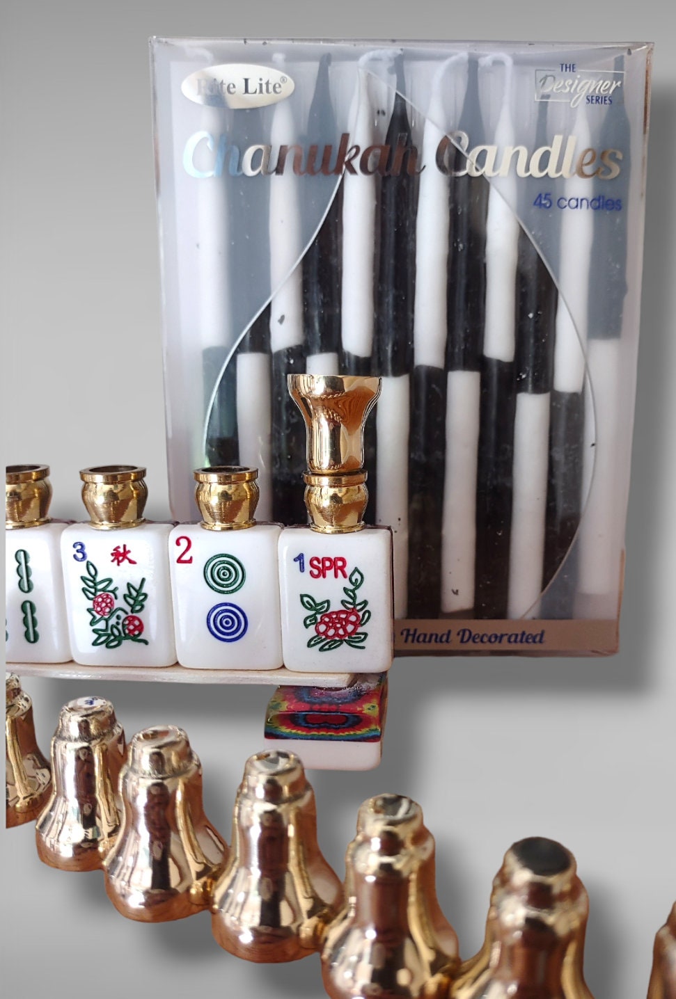 Menorah drip cups — nine small nickel and brass wax guard cups | Judaica Square Lakewood (view 5)