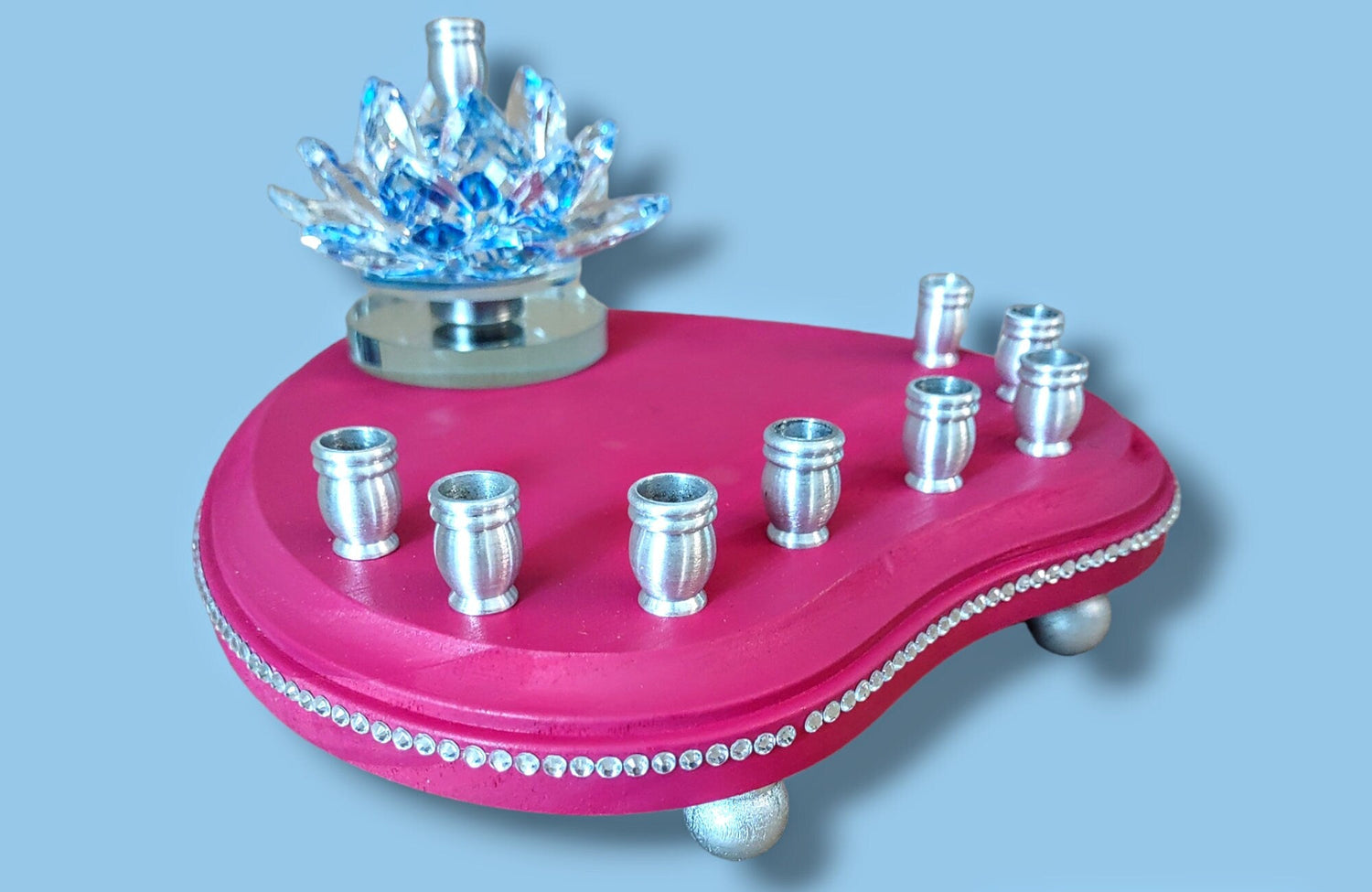 Personalized crystal lily menorah — spinning lily, rhinestones and custom name detail | Judaica Square Lakewood (view 4)