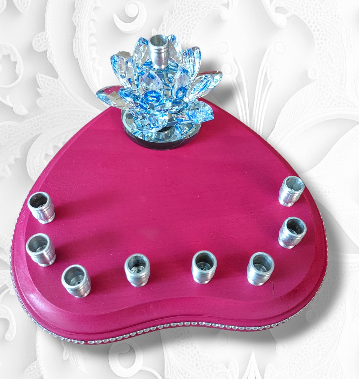 Personalized crystal lily menorah — spinning lily, rhinestones and custom name detail | Judaica Square Lakewood (view 5)