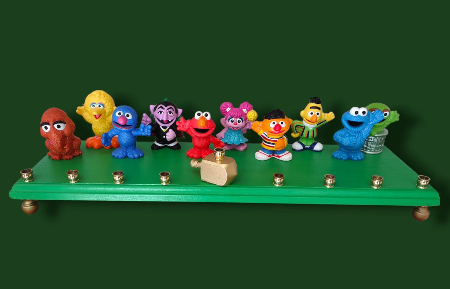 Sesame Street Menorah — Elmo, Bert, Ernie and friends with wooden dreidel shamash | Judaica Square Lakewood (view 4)