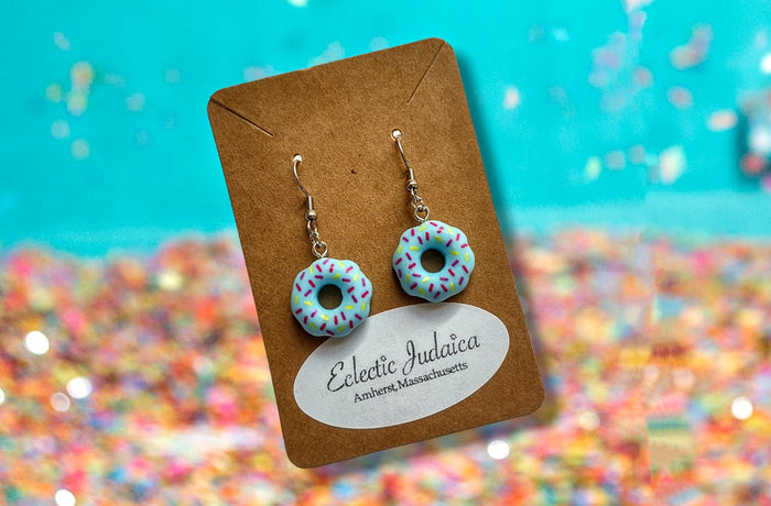 Sprinkle Donut Earrings — frosted donuts with rainbow sprinkles | Judaica Square Lakewood