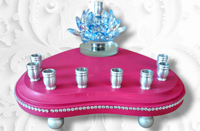 Personalized crystal lily menorah — spinning lily, rhinestones and custom name detail | Judaica Square Lakewood