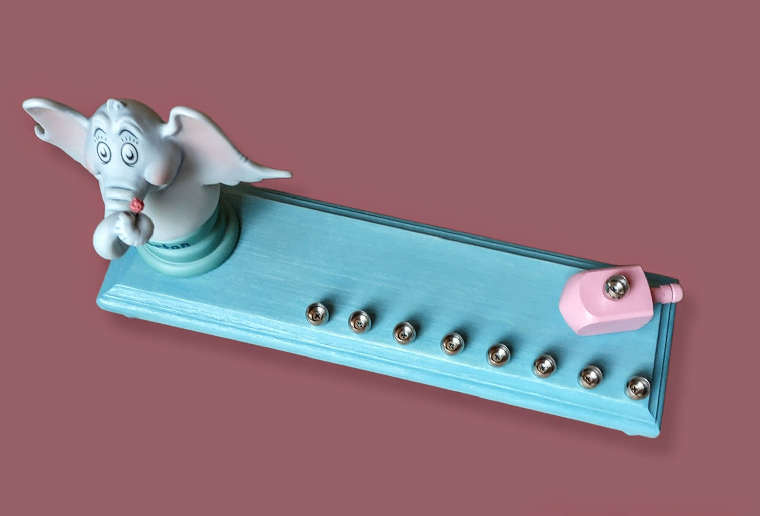 Horton Menorah — elephant figure with pink dreidel and brass cups | Judaica Square Lakewood (view 2)