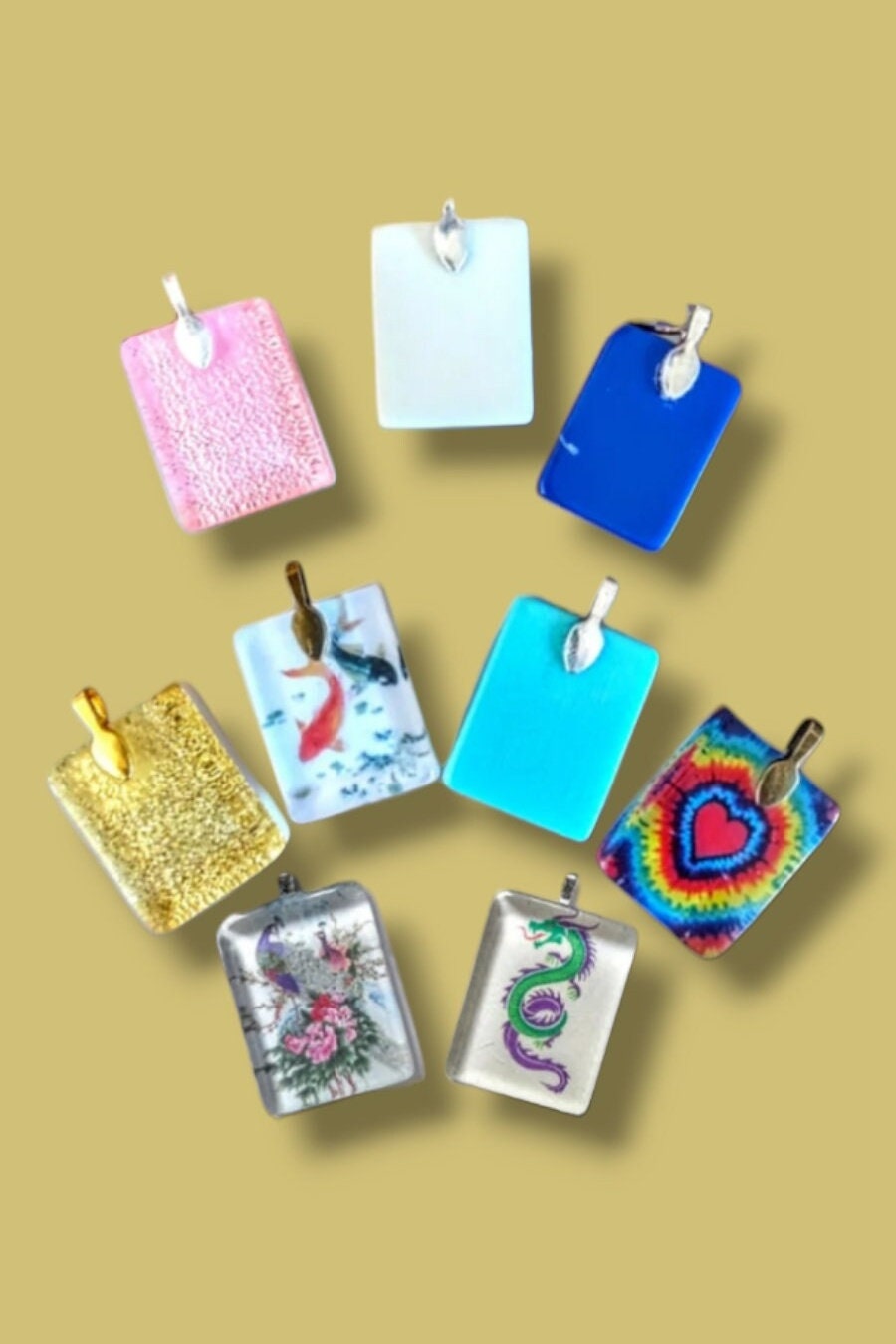 Vintage bamboo mahjong tile ornament on a metal hook with beads | Judaica Square Lakewood (view 2)