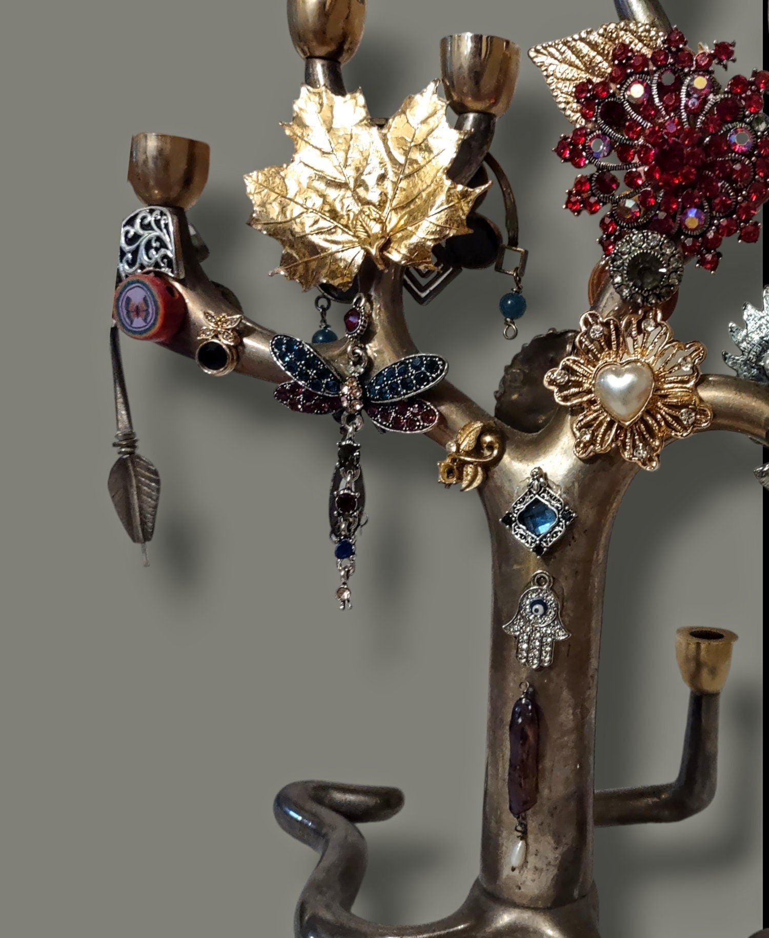 Jeweled Tree Menorah — vintage tree form covered in buttons and crystals | Judaica Square Lakewood (view 4)